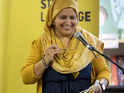 Poet Nabeela Ahmed performing at BBC Contains Strong language 2025
